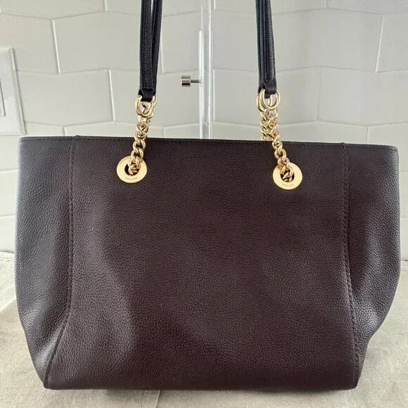Coach Turnlock Chain Tote - Pebbled Leather - Eggplant/Dark Mauve - Picture 2 of 11